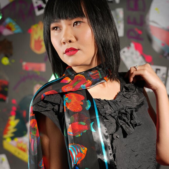 Unique Ocean-Inspired Scarf – Fish Print, Feels Like Silk, Summer Chic - Picture 10 of 11